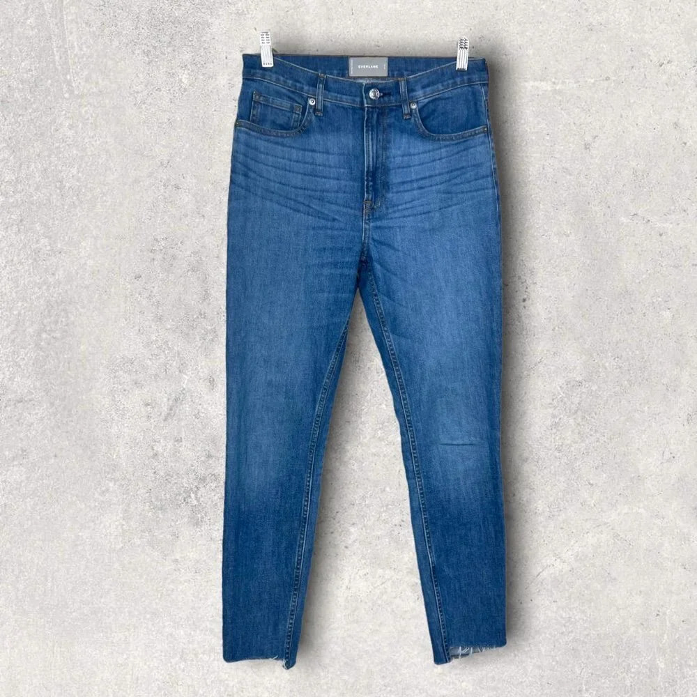 Everlane High-Rise Medium Wash Frayed Hem Jeans Blue‎ Size 29 Tall